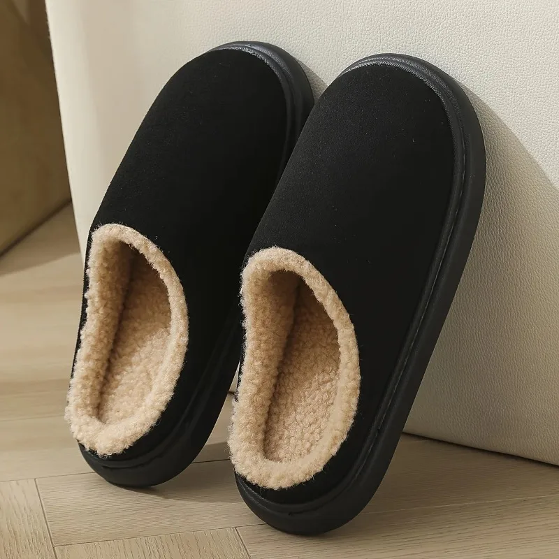 Unisex-Hausschuhe für drinnen und draußen, Winter, TPR, rutschfeste Sohle, Slip-On, weich, warm, schwarz, bequem, für Zuhause, Freizeitschuhe, leicht zu reinigendes Design – Detail 6