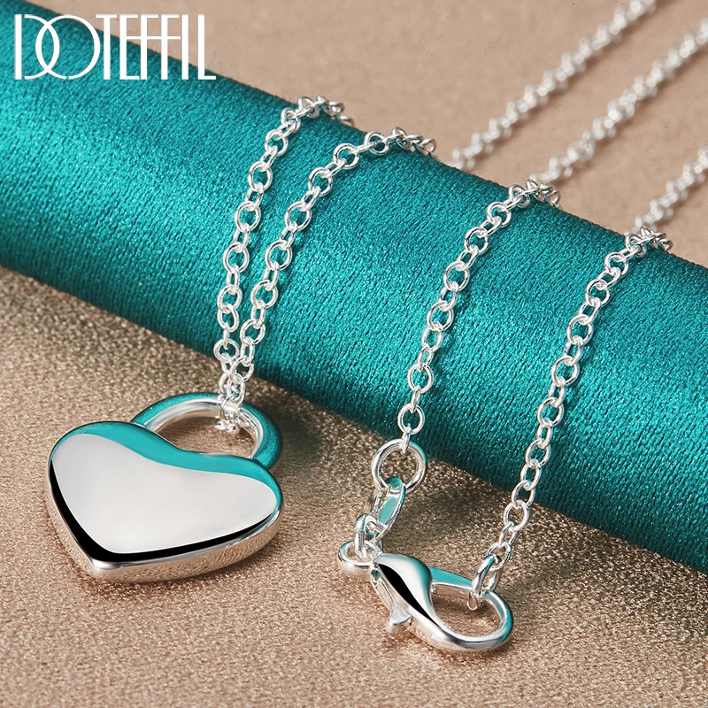 Collar Colgante De Plata Esterlina 925 Con Candado De Corazón - Marca DOTEFFIL, Ideal Para Regalo