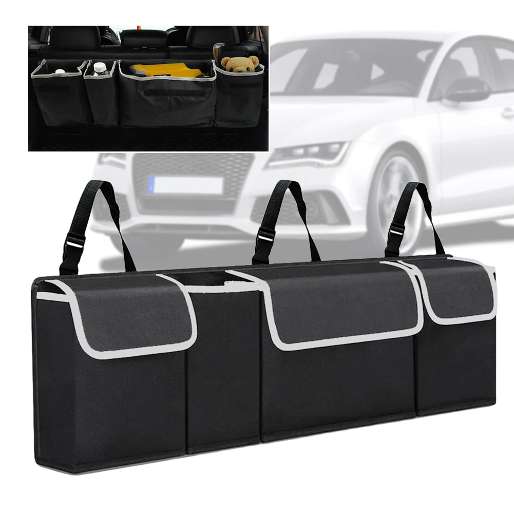 Car Trunk Box with 4 Pockets Storage Box Case Large Capacity Hanging Back Seat Storage Bag Oxford Cloth Car Interior Accessories