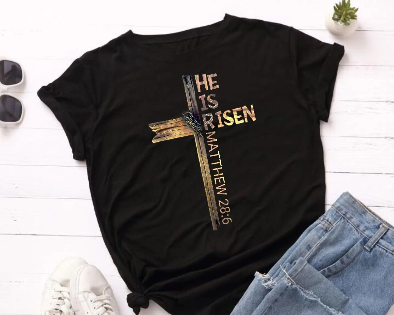 Pasqua Christian He Is Risen Sole Resurrezione Uomo Donna T-Shirt Unisex