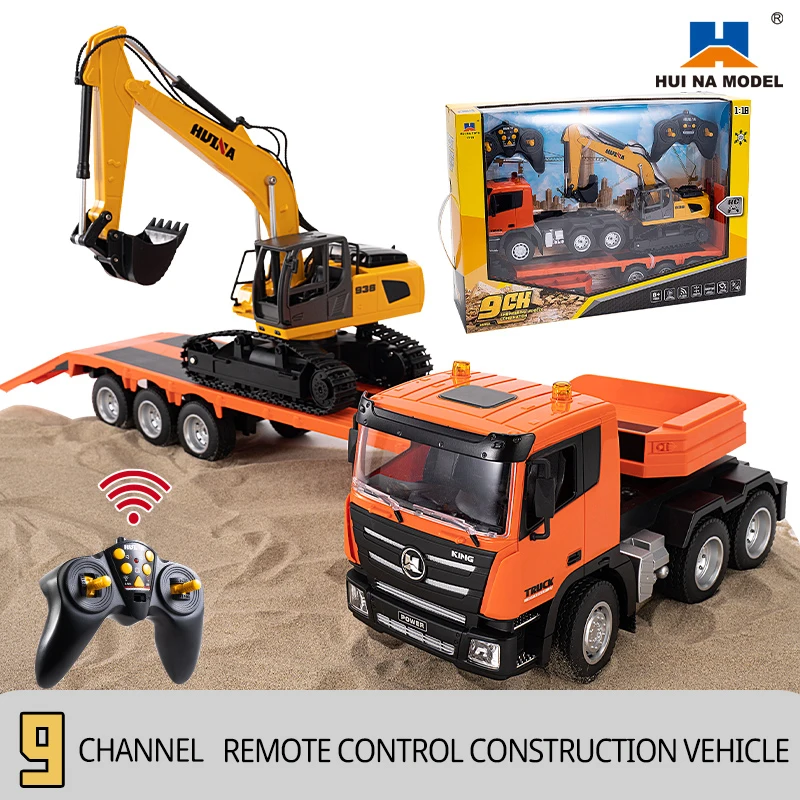 1:18 Huina Plastic 1319 RC Assembled Tractor Truck with Flatbed Trailer Remote Control Excavator Outdoor Toy Model 2