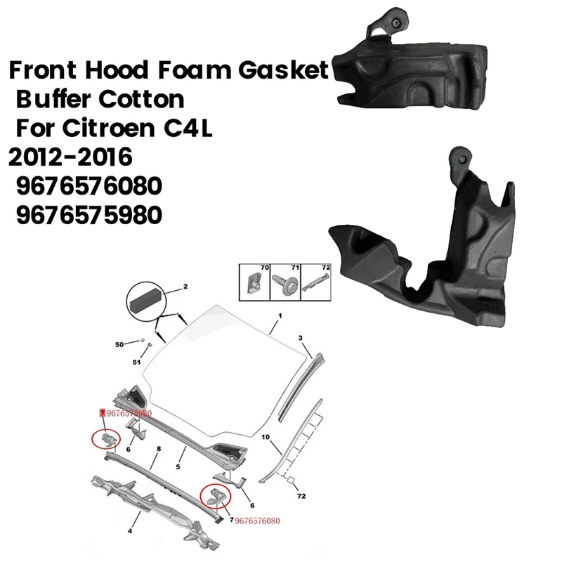

1Pair Front Hood Foam Gasket Seal For Citroen C4L 2012-2016 9676576080 9676575980 Engine Room Cover Buffer Cotton Sponge Parts