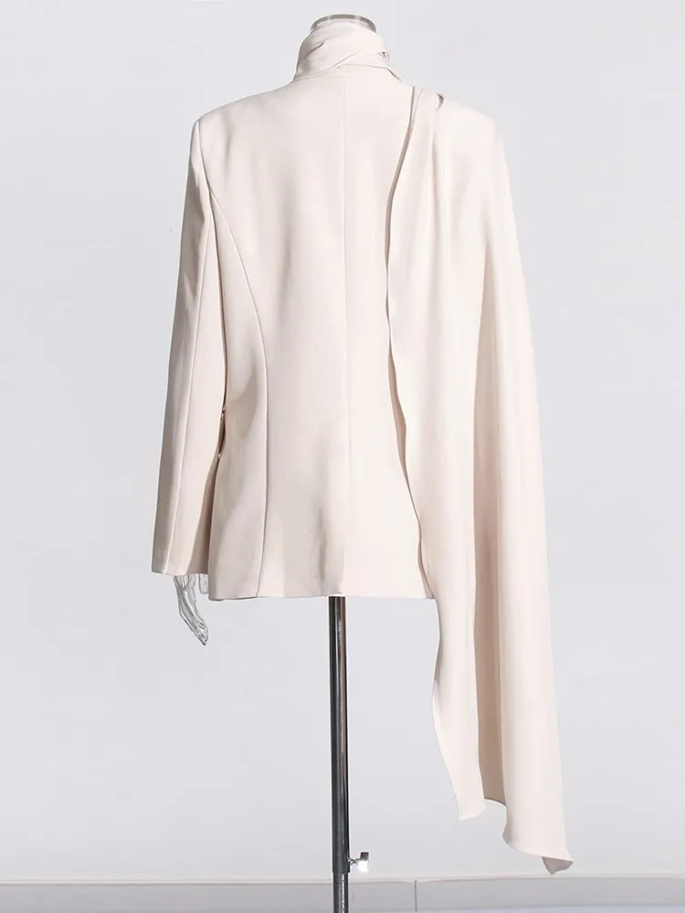 KBQ Irregular Spliced Buttons Solid Blazers For Women Notched Collar Long Sleeve Patchwork Lace Up Blazer Female Fashion Clothes