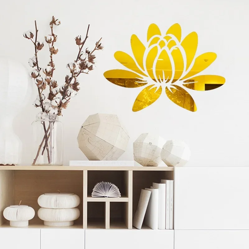 Lotus Flower Mirror Wall Sticker 3D DIY Removable Acrylic Art Mural Decal Stickers Living Room Bedroom Home Decorations wall sticker mirror wall sticker acrylic wall sticker