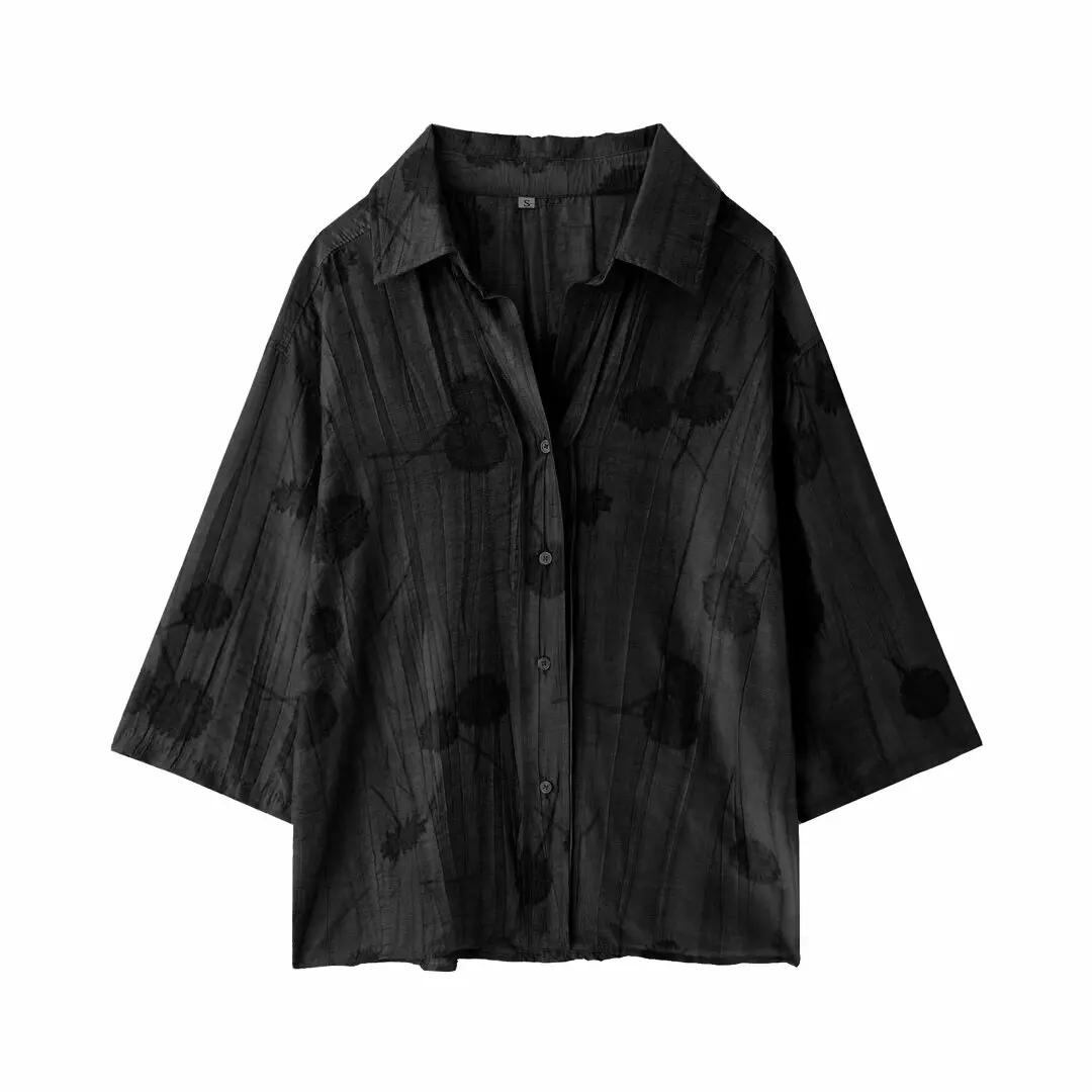 thumbnail image 1 of HH TRAF Traje de verano para mujer, camisa holgada con cuello vuelto y manga larga con botonadura sencilla y pantalón con lazo y cintura alta con cordones para mujer, 1 of 5