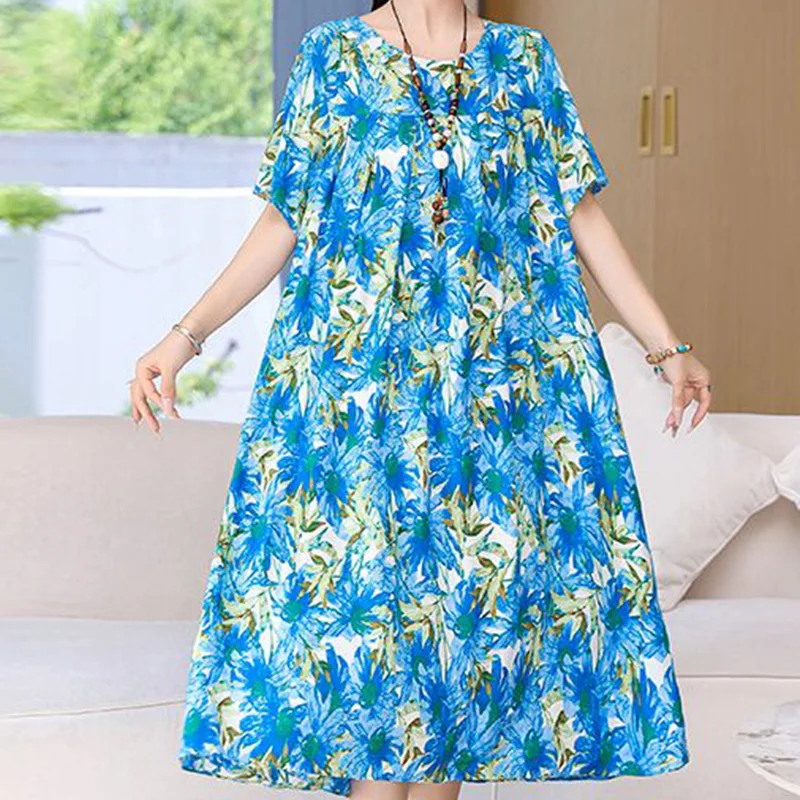 

2024 New Summer KPOP Fashion Style Loose Casual Oversized Women's Clothing Cotton Linen Irregular O Neck Short Sleeve Y2K Skirt