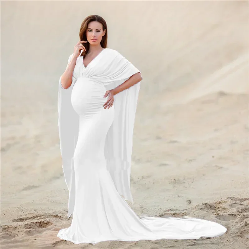 

New One Shoulder Maternity Dress Summer Pregnant Women Photo Shoot Tail Maxi Long Gown Pregnancy Photography Cloak Tail Dresses