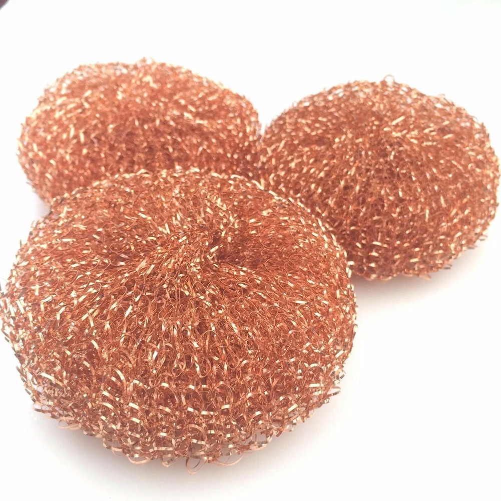 3pc Copper Coated Scourer Copper Wire Clean Ball Kitchen Supplies Stove Cleaning Brush Pots Pans Scrubber Cleaning Fast Artifact images - 6