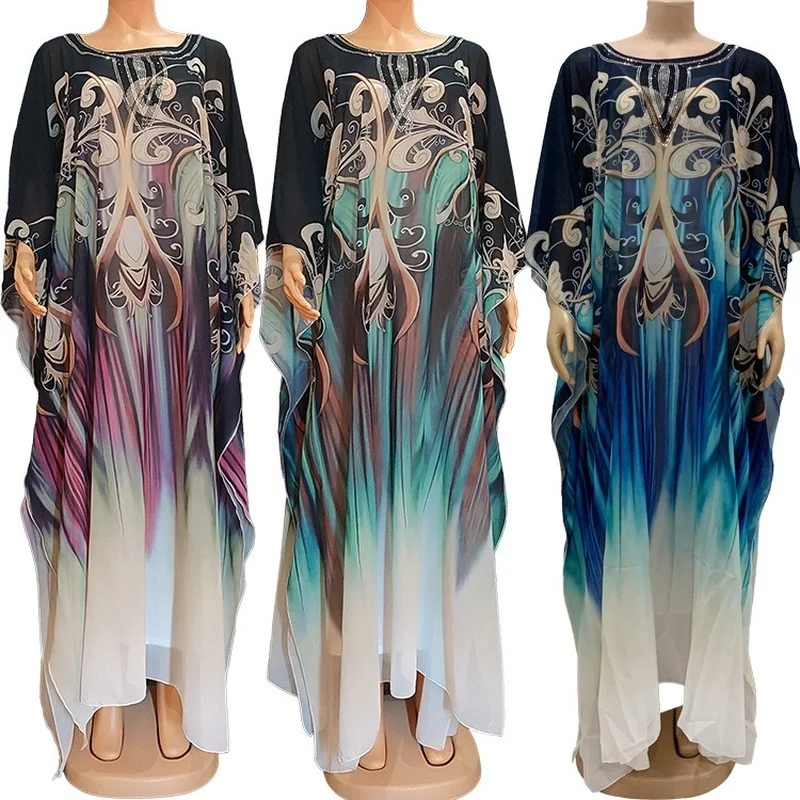 Ramadan Abaya Dubai Kaftan Floral Dress African Maxi Dresses for Women 2022 Summer Plus Size Vestidos 2 Piece Chiffon Robe Femme 2022 принт cover ups сексуальный глубокий v образный вырез летнее пляжное платье туника kaftan женщины пляжная одежда купальник cover up robe de plage q1289