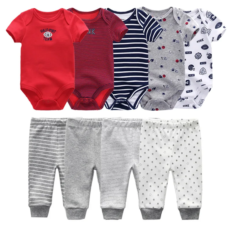 9 Pcs/Lot Unisex Newborn Bodysuits+Pants Clothing Sets Cartoon Cotton Baby Boy Girl Clothes 4