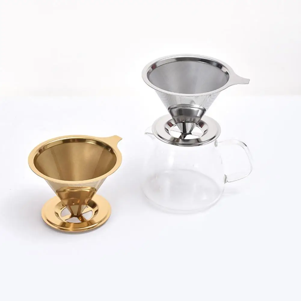 

Dual-mesh Coffee Filter Stainless Steel Pour Over Coffee Dripper Set Reusable Cone Filter Slow Drip Maker for Single for Home
