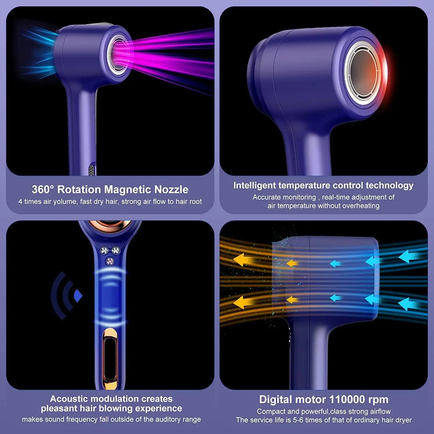 Motor for Fast Drying, Low Noise, Memory Function, Reduce Frizz, Hollow，Pro