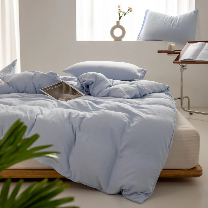 Solid Color 100% Washed Cotton Japanese Minimalist Duvet Cover