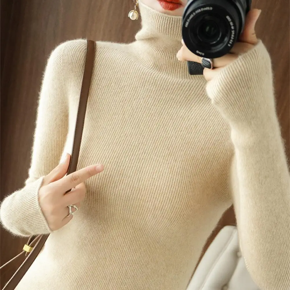 

Winter Sweater Cozy Turtleneck Women's Sweaters for Fall Winter Soft Warm Stylish Knitted Pullovers in Solid Colors with Neck