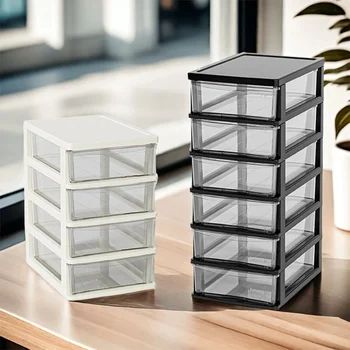 Scatola portaoggetti da scrivania a 2-4 livelli con cassetto, organizer da tavolo rialzato, mobiletto portaoggetti in plastica per ufficio e cancelleria domestica