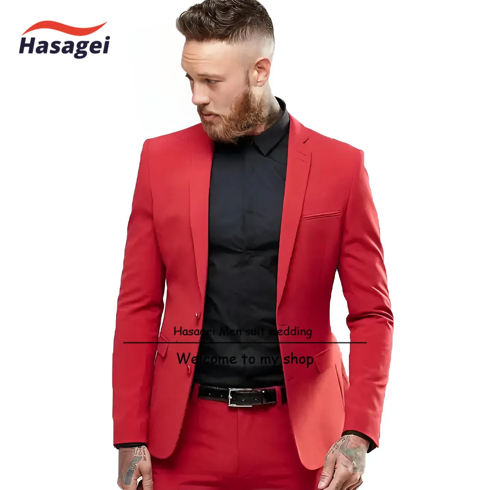 New Red Men's Suit Single-Breasted Slim Fit Formal Wedding Banquet Party Custom Two-Piece Suit (Jacket + Pants)