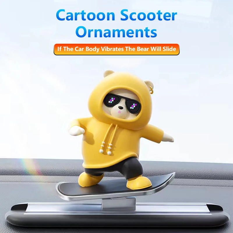 

2024 New Dashboard Car Ornaments Skateboard Bear Sliding Bear Moving Bear Creative Car Cartoon Interior Decoration
