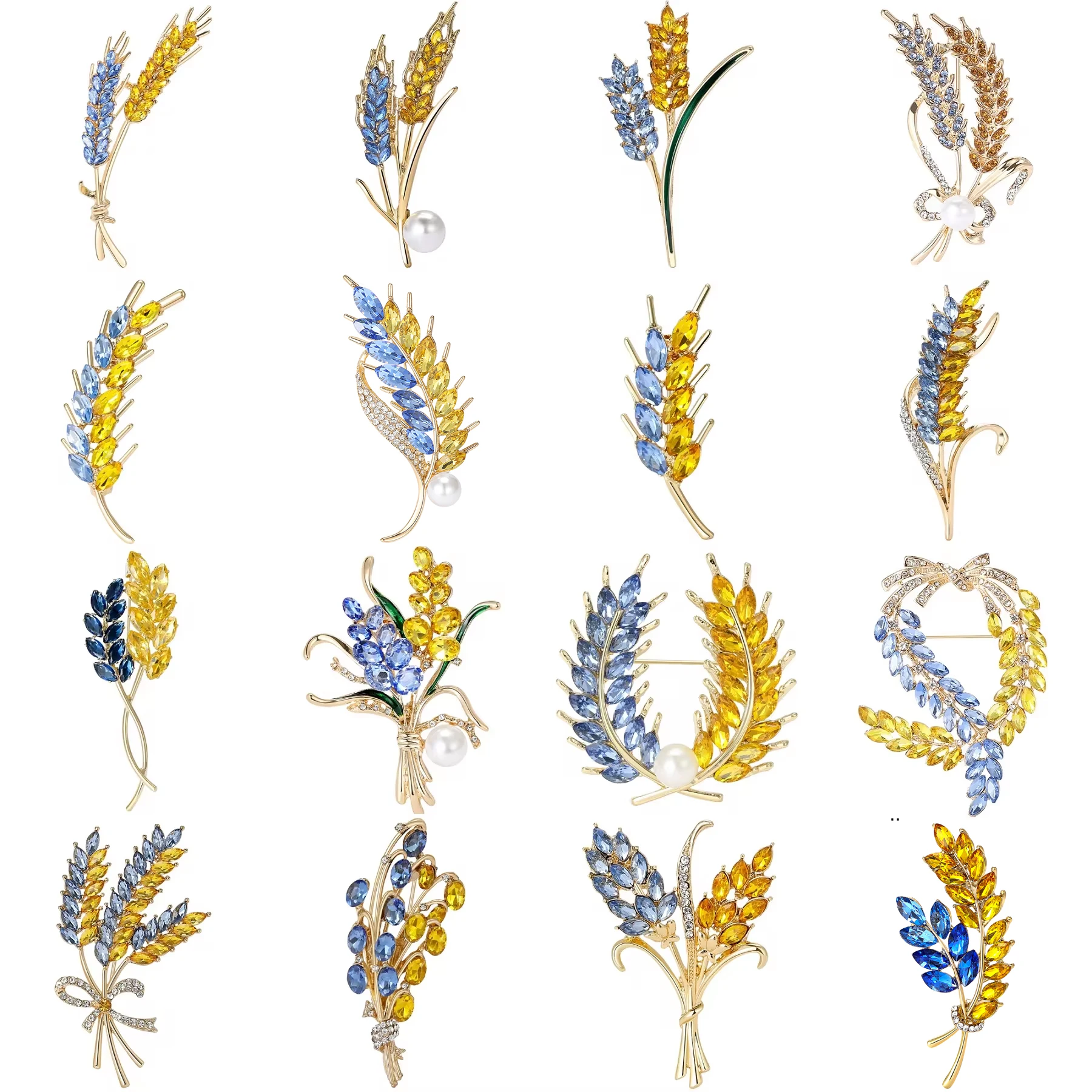 Fashion Brooches Trendy Rhinestone Wheat Ear Brooches For Women Ukrainian Wheats Pins Enamel Plant Badges Accessories