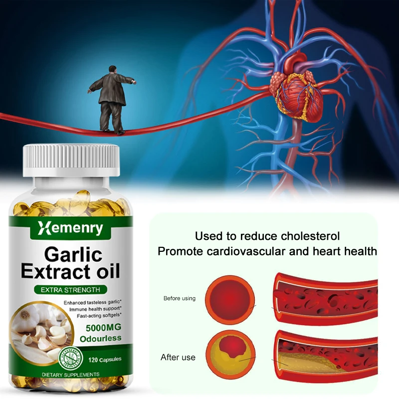 Xemenry Organic Garlic Capsules 5000mg for Cholesterol Lowering and Cardiovascular and Heart Health
