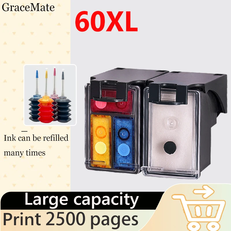 

60XL Compatible for hp 60 hp60 Refillable Ink Cartridge Deskjet F2480 F2420 F4480 F4580 F4280 D2660 D2530 D2560 PhotoSmart C4680