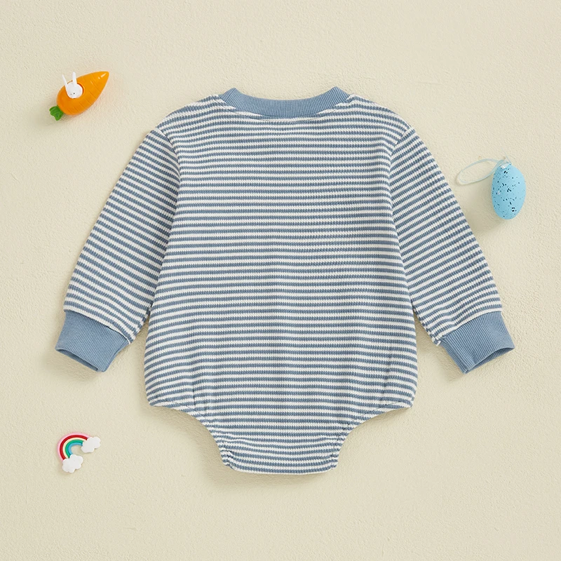 -12-03 Lioraitiin Spring Baby Girls Boys Easter Sweatshirts Rompers Stripe Bunny/Carrot Embroidery Long Sleeve Jumpsuits