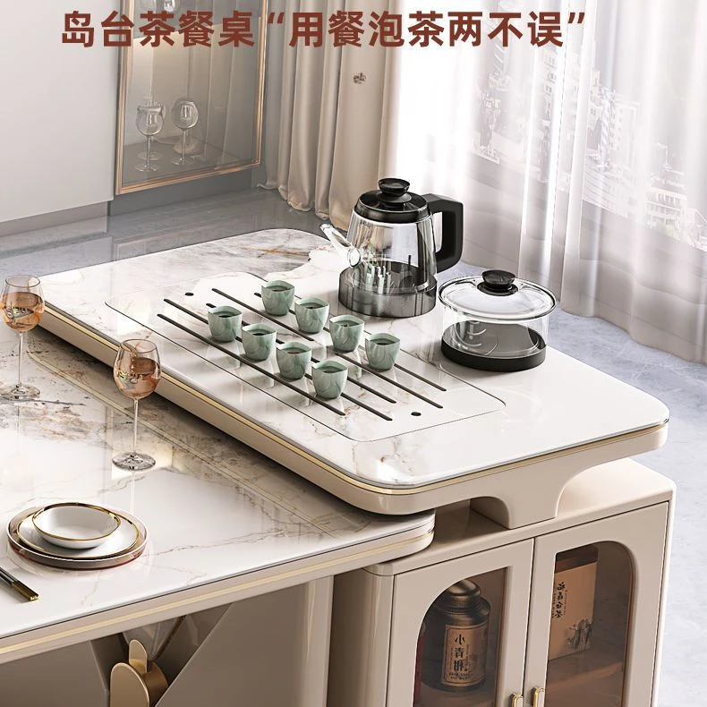 High-end household small apartment retractable villa Zhongdao platform with induction cooker light luxury rock slab island table