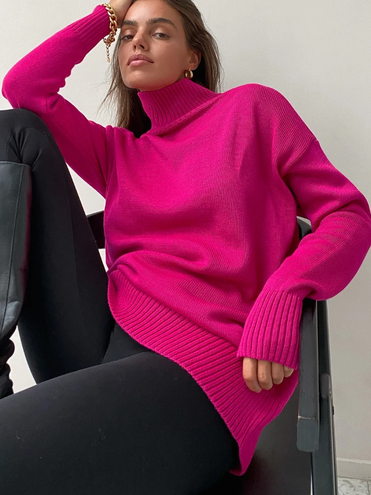 

Rose Red Basic Women's Sweater Knitted Pullovers Klein Blue Turtleneck Sweaters Women Green Tops Autumn Winter Ladies Jumper
