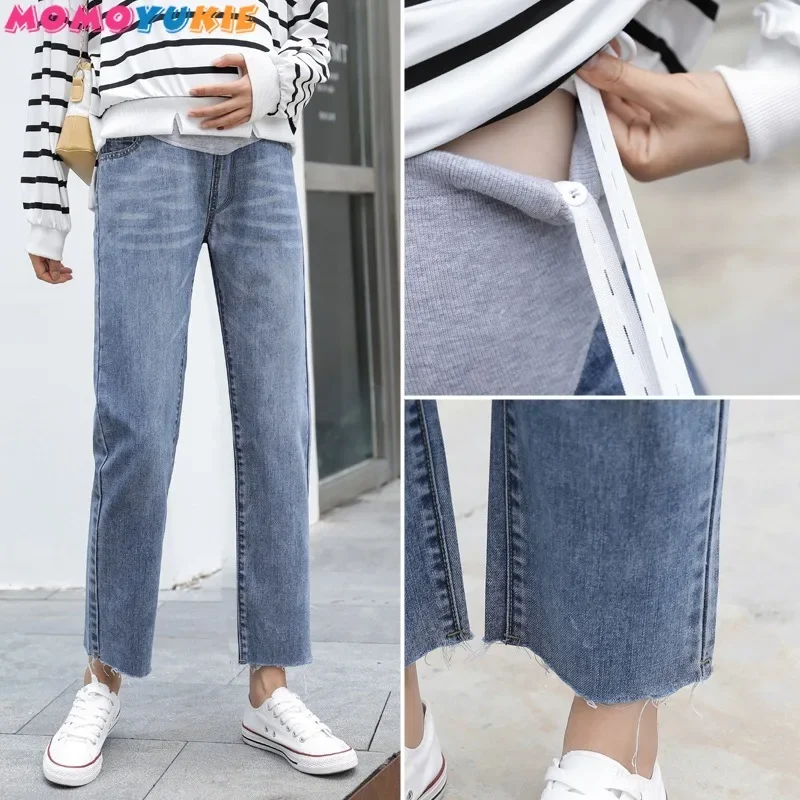 Maternity Jeans Vintgae Washed Denim Elastic Waist Belly Loose Pants Pregnant Women Clothes