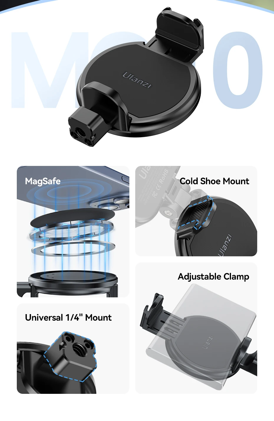 Description Picture 3 of itemUlanzi MG10 MagSafe Hard Drive Holder for Smartphone with Cold Shoe Mount for Phone Grip MagSafe Phone Cages Stabilizer Tripod