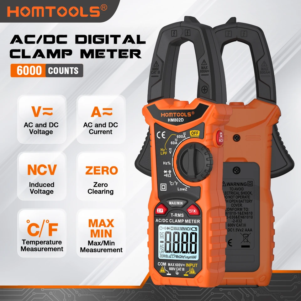 ⭐️ htk.hmです HOMTOOLS HM802 Clamp Meter Digital Multimeter AC/DC Current