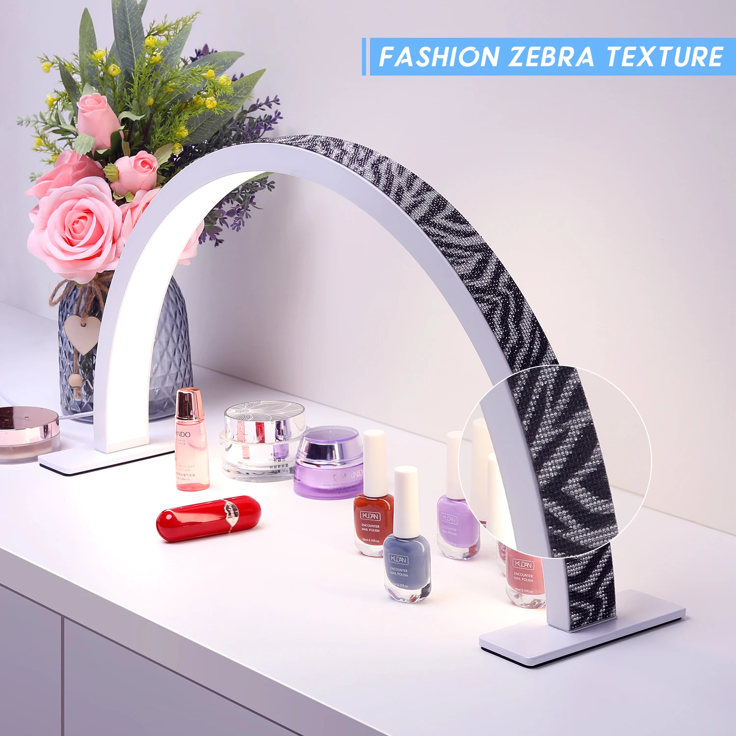 Half Moon nail lamp, Half moon nail table lamp, Nail technology with arch lamp, nail lamp shine, bright light, zebra print 3