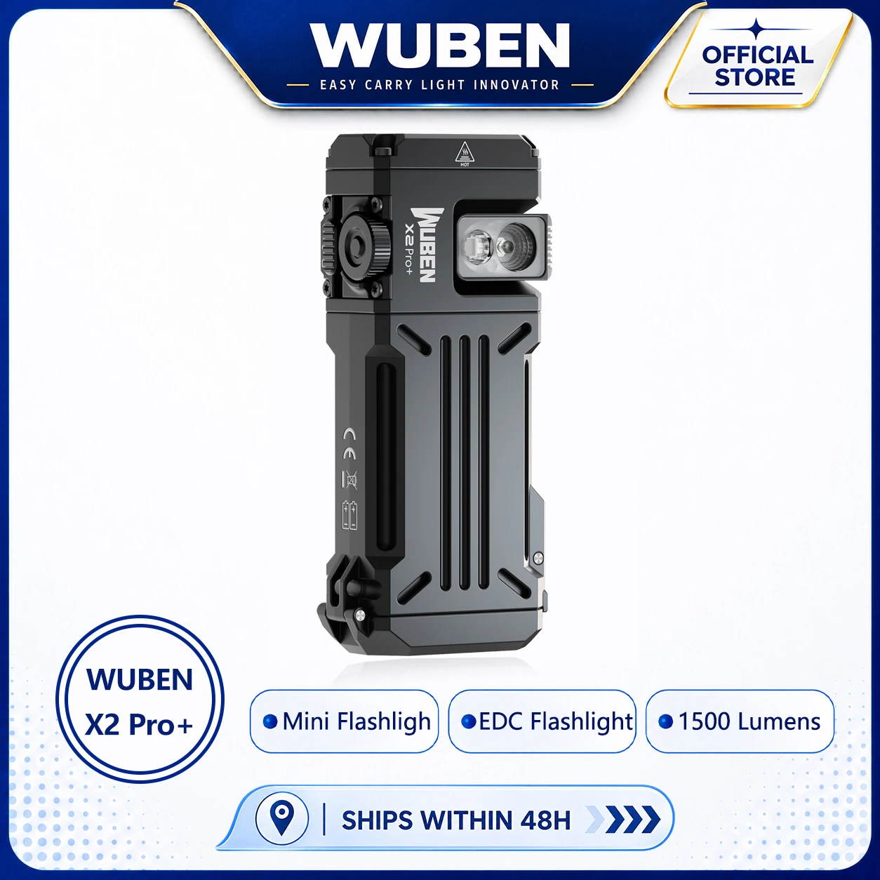 مصباح يدوي قابل لإعادة الشحن Wuben X2 Pro+ بقوة 1500 لومن