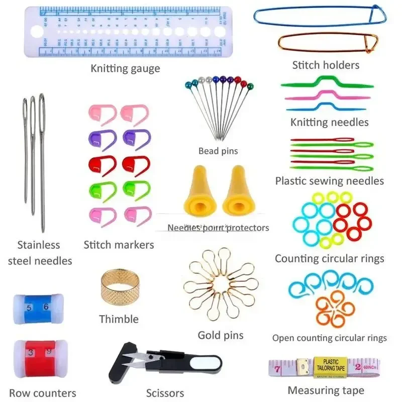 Sweater Needle Knitting Tool Set with 22 Metal Crochet Hooks Including 100 DIY Accessories Set Portable Storage Bag 1 Set