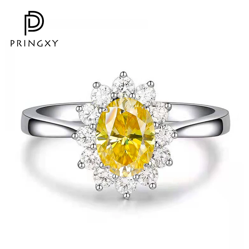

PRINGXY Luxury 2CT Yellow Sunflower Oval Zircon Ring 925 Sterling Silver for Women Dinner Party Fine Jewelry Anniversary Gift