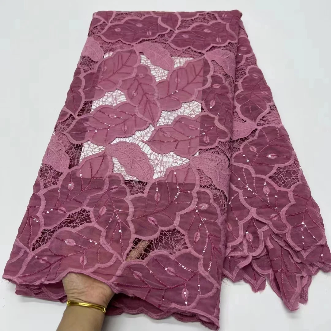 

African Tulle Lace Fabric 5 Yards French Embroidery Mesh Lace with Sequins for Nigerian Birdal Wedding Dresses RFY1-2