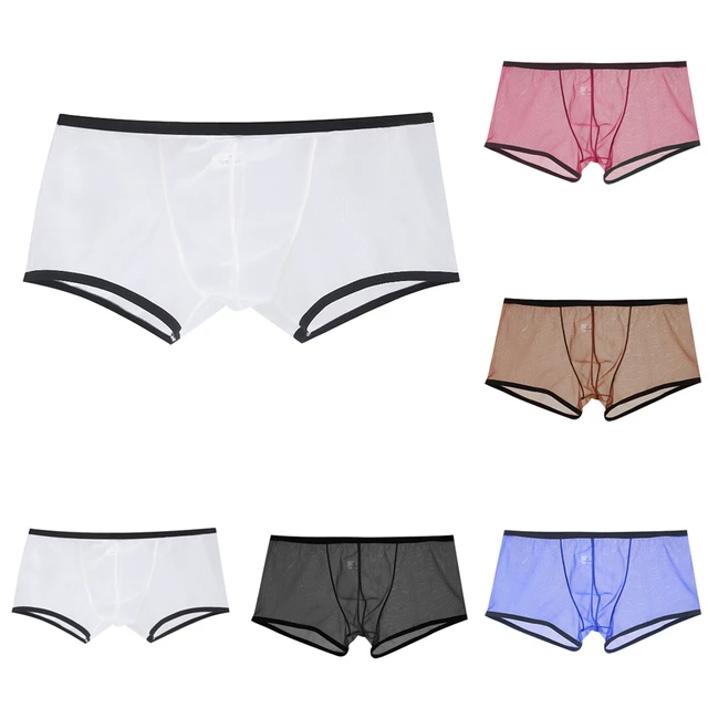 Men's Silky Comfort Sexy See-Through Mesh Boxer Briefs Underwear