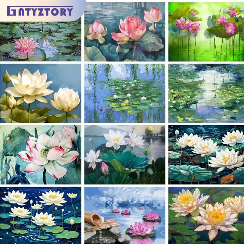 

GATYZTORY Oil Painting By Numbers Handpainted Picture Drawing Lotus Pond Diy Crafts On Canvas Gift For Adults Home Garden On Can
