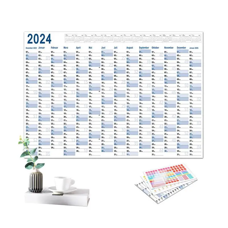 

Календарь на стену на 2024 год, календарь на 365 год с толстой бумагой на дней, большой плакат, календарь с двусторонней наклейкой для школы