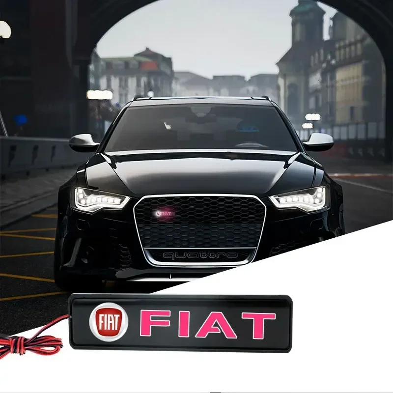 Car Front Cover Griglia Lampada Emblema Decor Lightings Led Light Per Fiat 500 Punto 124 125 500 Bravo Stilo Panda Abarth Viaggio
