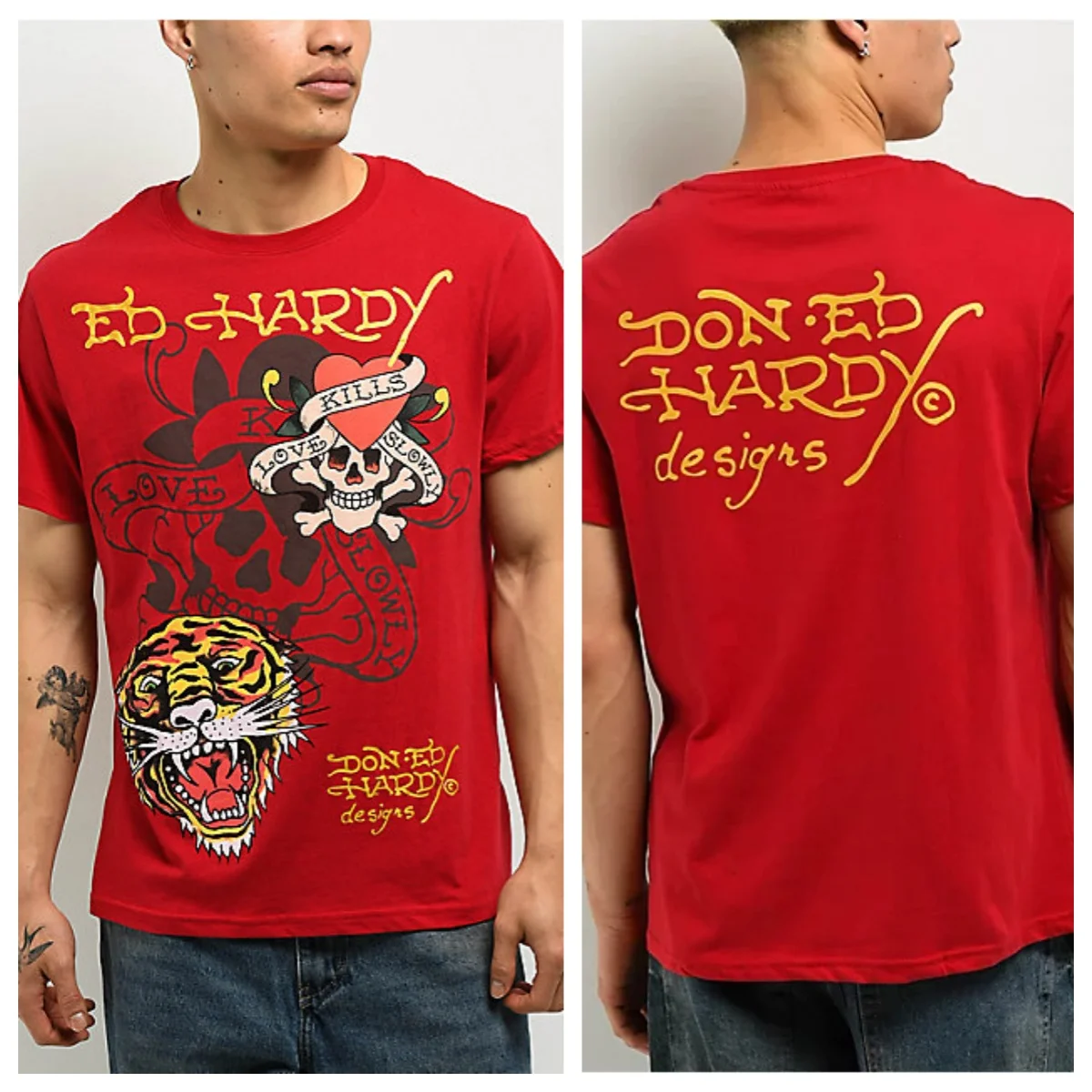 T-shirt in cotone con grafica di tendenza streetwear da uomo e donna, con stampa tatuaggio Tigri, stile streetwear estivo - immagine 5