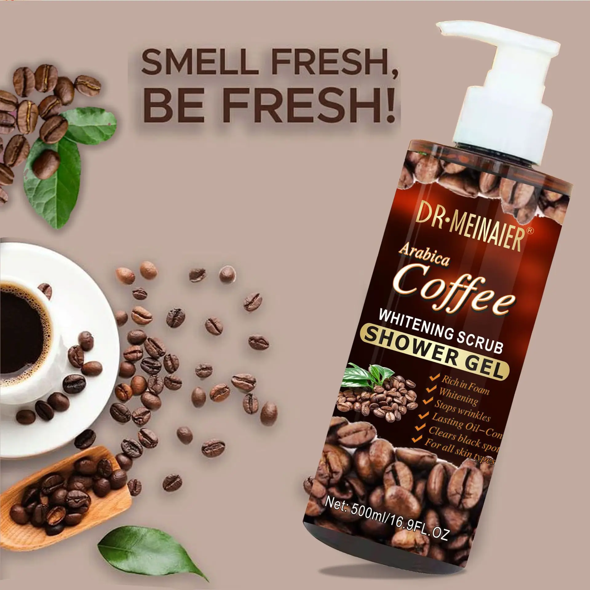 500ml Coffee Scrub Shower Gel Brightening Moisturizing Bubble Shower Gel Remove Chicken Skin and Soften Skin