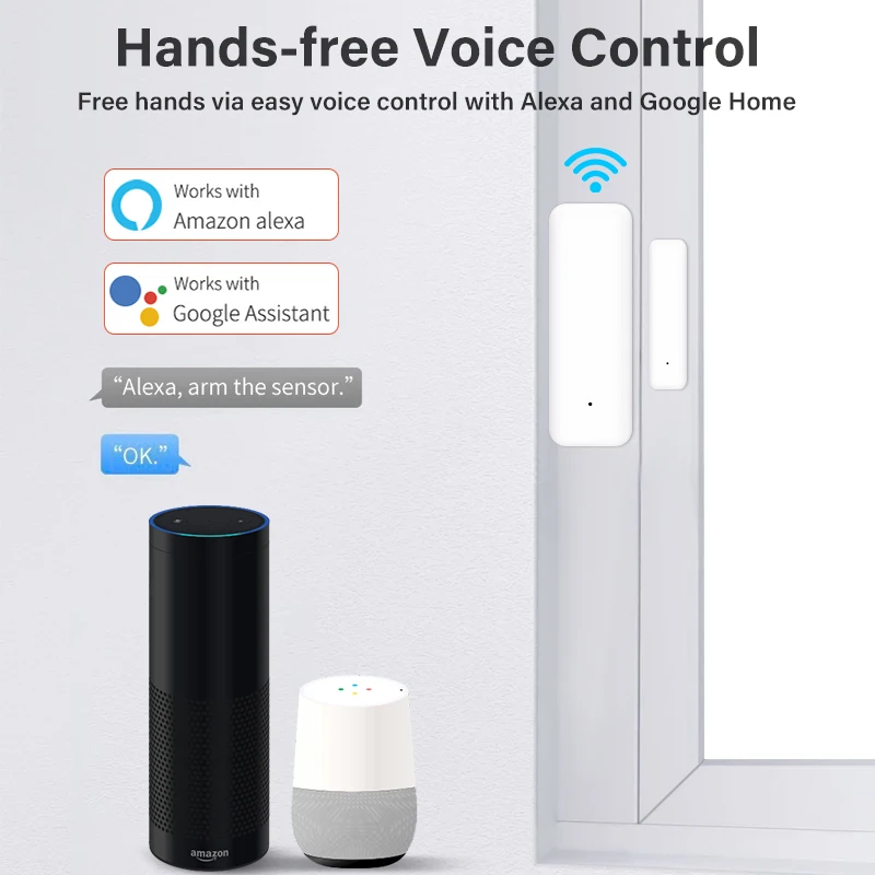 Tuya Smart WiFi Window Door Sensor  Open / Closed Detectors App Notification Alert/Sound security alarm with Alexa Google Home security system keypad