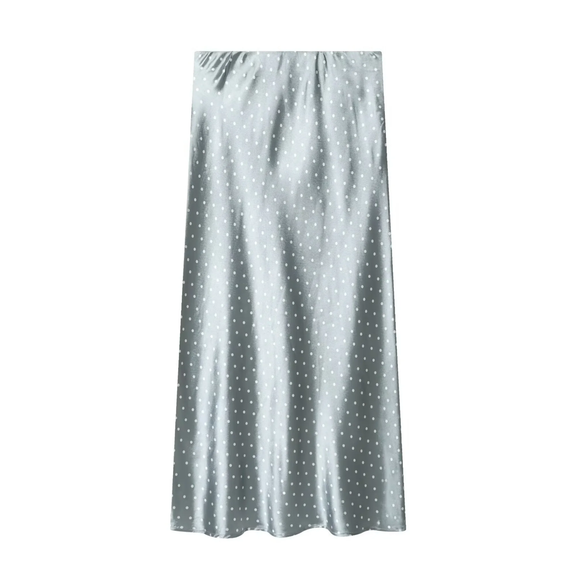 Women White Vintage Polka Dot Satin Skirts Spring Summer New High Waist Casual Mid Length Skirts Lady Elegant Party Skirts 4