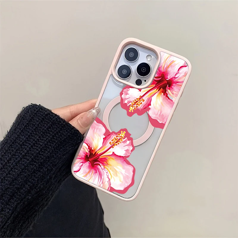 Watercolor Hibiscus Flower Print Magnetic Phone Case Cover