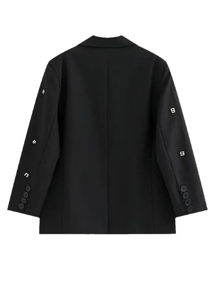 UCXQ Temperament Notched Collar Diamond Letter Spliced Blazer Jacket For Women Casual Loose Suits Coats 2024 Autumn New 23A4591