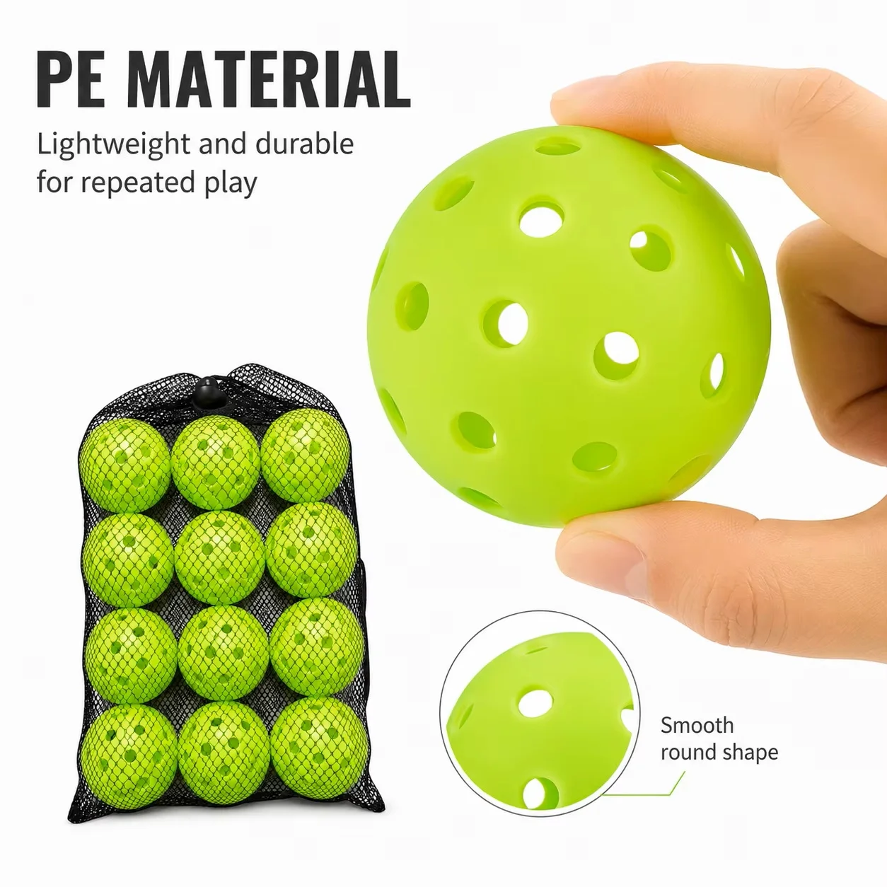 12-Pack Durable Outdoor Pickleballs - 74MM, 40 Holes, 26g