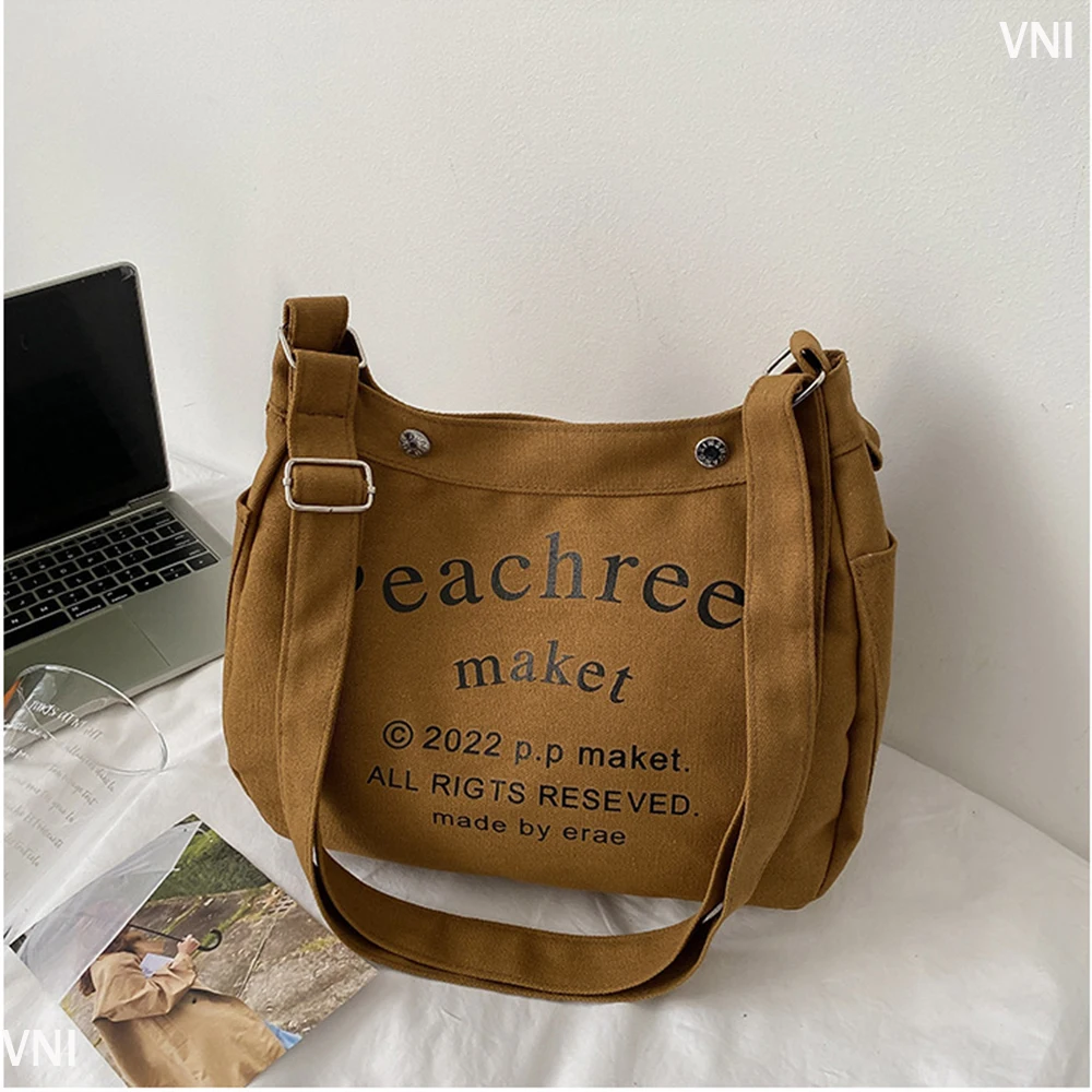 

Letter Canvas Bag Female Fashion Versatile Bag Student Class Large Capacity Crossbody Bag Mobile Phone Bag Travel Bag
