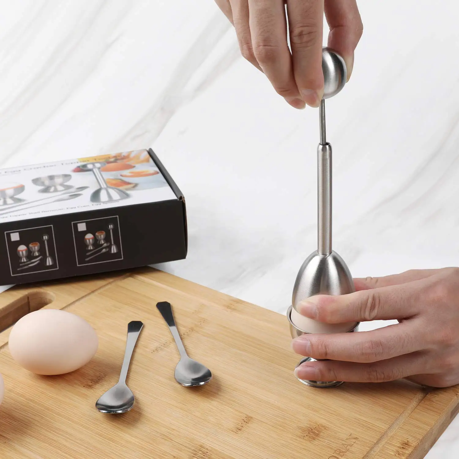 Egg Cracker Topper Stainless Steel Shell Separator Remover Breakfast Kitchen Tool Soft Hard Boiled Cutter Set Soft Hard Boiled