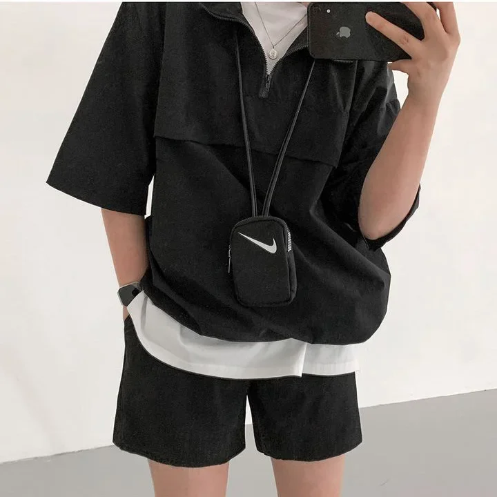 thumbnail image 1 of Conjunto de 2 piezas de polo y pantalones cortos de manga corta con cremallera y cuello alto para mujer, ropa deportiva informal de verano a la moda para parejas, 1 of 5