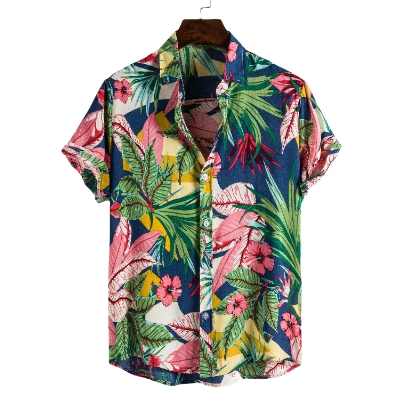 

Luxury Hawaiian Short Sleeve Men's Cotton T-shirt Man Shirts High Quality Fashion Clothing Blouses Social T-shirts Free Shipping